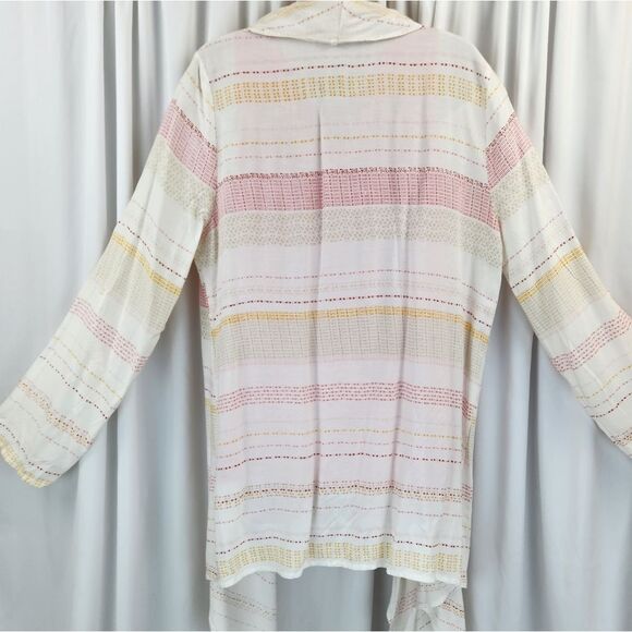 🍑Cato Ivory Striped Lightweight Adjustable Roll Tab Long Sleeve Duster Large - Picture 5 of 14
